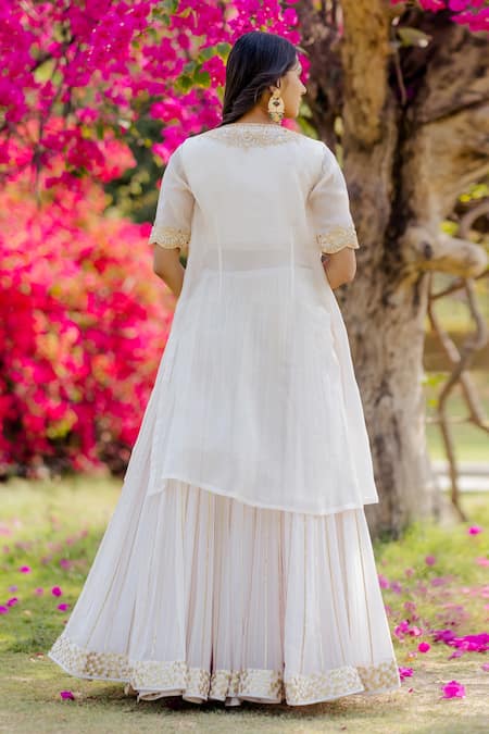 Anupraas By Nishant And Rahul Embroidered Jacket & Striped Lehenga Set 