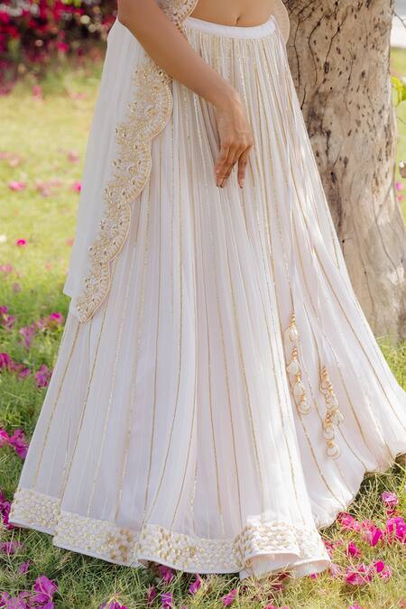 Anupraas By Nishant And Rahul White Organza, Georgette, Bemberg Silk Embroidered Jacket And Striped Lehenga Set Online at Aza Fashions Anupraas By Nishant And Rahul_White Organza, Georgette, Bemberg Silk Embroidered Jacket And Striped Lehenga Set _Online_at_Aza_Fashions