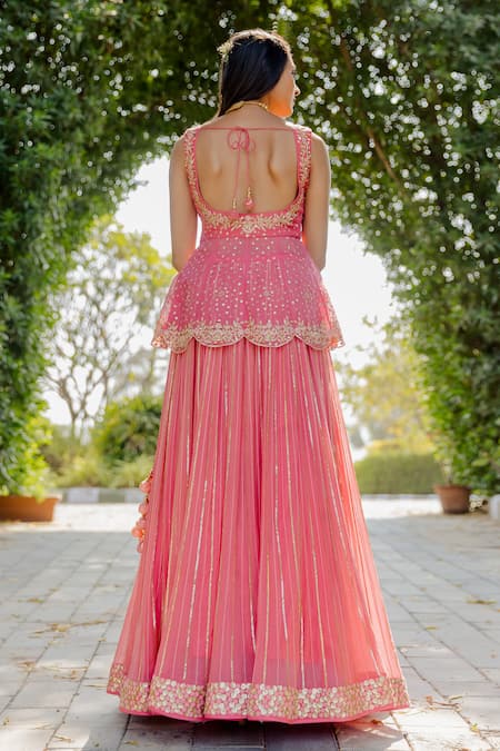 Anupraas By Nishant And Rahul Embroidered Peplum Top & Lehenga Set 