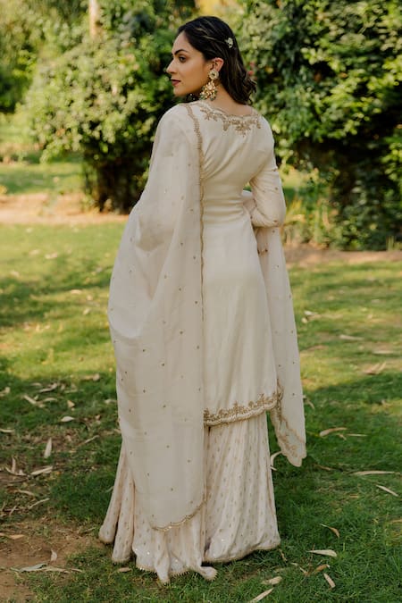 Anupraas By Nishant And Rahul Floral Embroidered Kurta Sharara Set 