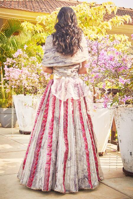 Shop_Jade By Monica & Karishma_Grey Silk Organza Blouse And Lehenga Set_at_Aza_Fashions