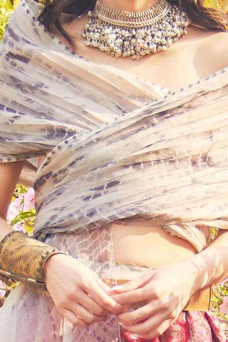 Jade By Monica & Karishma_Grey Silk Organza Blouse And Lehenga Set_Online_at_Aza_Fashions