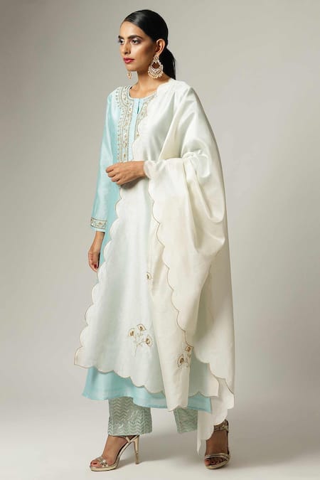 Shop_Anantaa By Roohi_Blue Silk Chanderi Embroidered Kurta _Online_at_Aza_Fashions