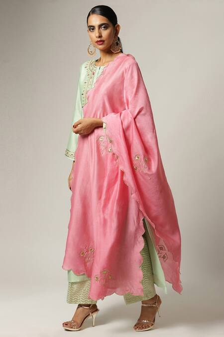 Buy_Anantaa By Roohi_Green Silk Chanderi Embroidered Kurta _Online_at_Aza_Fashions