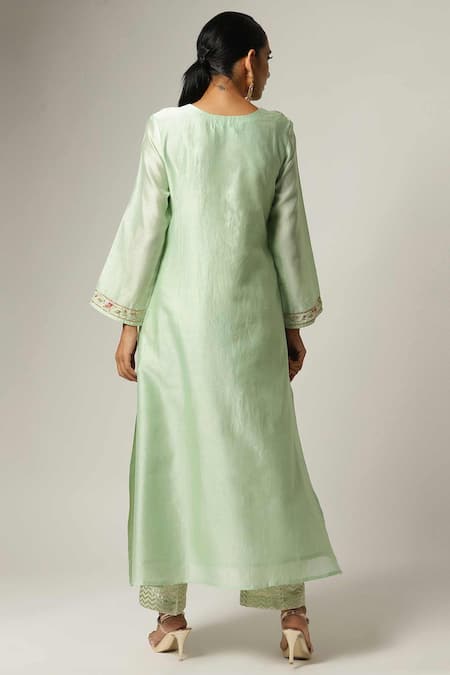 Shop_Anantaa By Roohi_Green Silk Chanderi Embroidered Kurta _at_Aza_Fashions