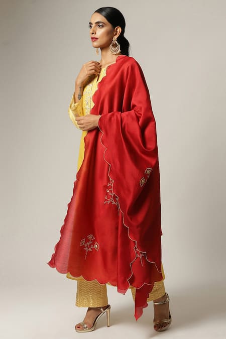 Buy_Anantaa By Roohi_Yellow Silk Chanderi Embroidered Kurta _Online_at_Aza_Fashions