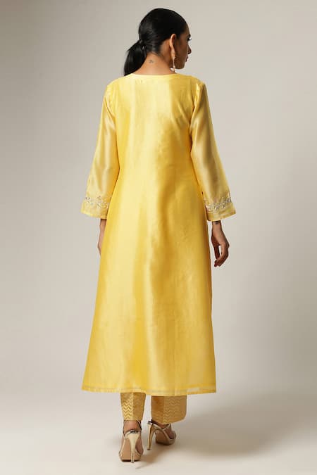Shop_Anantaa By Roohi_Yellow Silk Chanderi Embroidered Kurta _at_Aza_Fashions