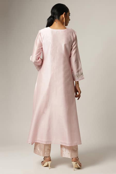 Shop Anantaa By Roohi Pink Silk Chanderi Embroidered Kurta at Aza Fashions Shop_Anantaa By Roohi_Pink Silk Chanderi Embroidered Kurta _at_Aza_Fashions