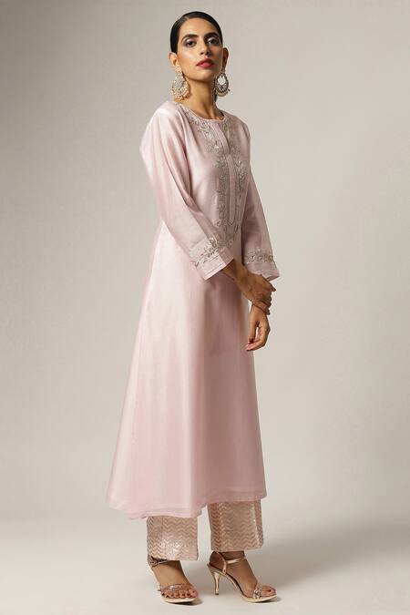 Anantaa By Roohi Pink Silk Chanderi Embroidered Kurta Online at Aza Fashions Anantaa By Roohi_Pink Silk Chanderi Embroidered Kurta _Online_at_Aza_Fashions