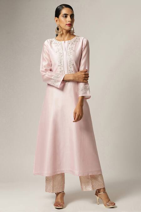 Anantaa By Roohi Pink Silk Chanderi Embroidered Kurta 