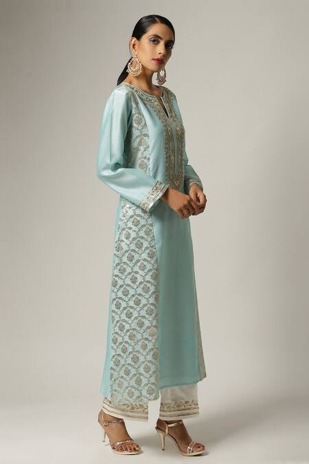 Anantaa By Roohi_Blue Silk Chanderi Embroidered Kurta _Online_at_Aza_Fashions
