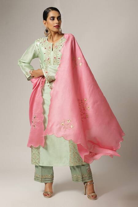 Buy_Anantaa By Roohi_Green Silk Chanderi Embroidered Kurta _Online_at_Aza_Fashions