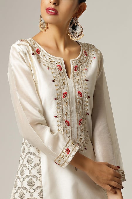 Anantaa By Roohi_White Silk Chanderi Embroidered Kurta _at_Aza_Fashions