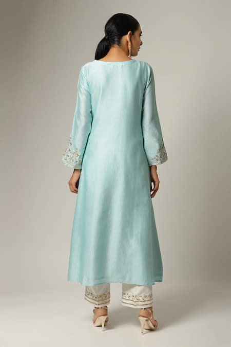 Shop_Anantaa By Roohi_Blue Silk Chanderi Embroidered Kurta _at_Aza_Fashions