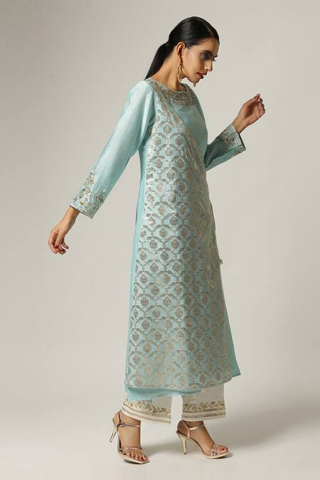 Anantaa By Roohi_Blue Silk Chanderi Embroidered Kurta _Online_at_Aza_Fashions