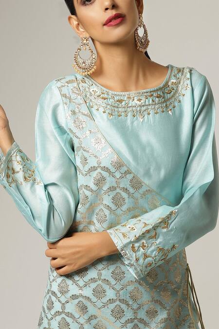 Anantaa By Roohi_Blue Silk Chanderi Embroidered Kurta _at_Aza_Fashions