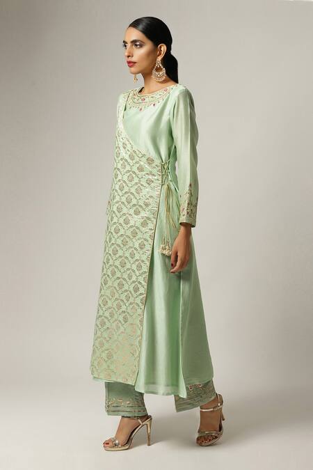 Buy_Anantaa By Roohi_Green Silk Chanderi Embroidered Kurta _Online_at_Aza_Fashions