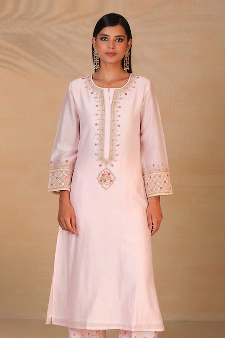 Shop_Anantaa By Roohi_Pink Silk Chanderi Kurta _Online_at_Aza_Fashions