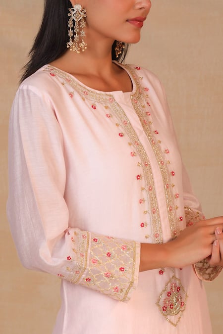 Anantaa By Roohi_Pink Silk Chanderi Kurta _at_Aza_Fashions