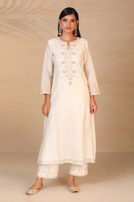 Buy_Anantaa By Roohi_White Silk Chanderi Kurta _Online_at_Aza_Fashions