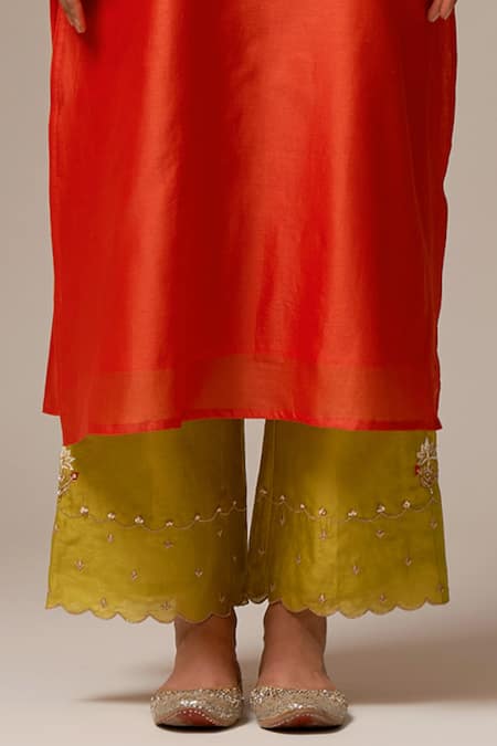 Anantaa By Roohi_Orange Silk Chanderi Round Kurta _at_Aza_Fashions