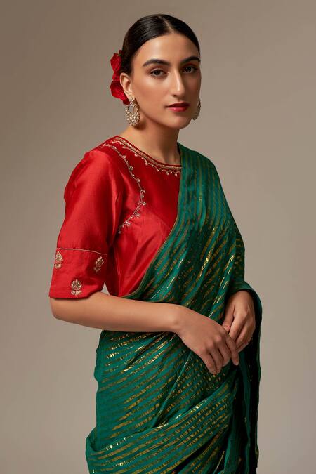 Handloom Chanderi Silk With Zari Golden Blouse|Canna|Suta