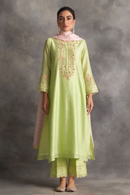 Buy_Anantaa By Roohi_Green Silk Chanderi Round Kurta _Online_at_Aza_Fashions