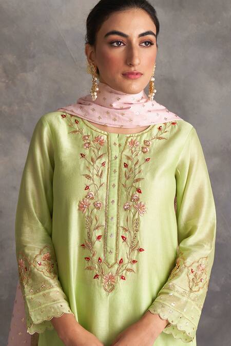 Anantaa By Roohi_Green Silk Chanderi Round Kurta _at_Aza_Fashions