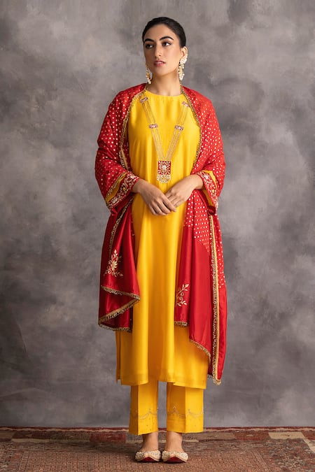 Buy Anantaa By Roohi Yellow Silk Chanderi Round Kurta Online at Aza Fashions Buy_Anantaa By Roohi_Yellow Silk Chanderi Round Kurta _Online_at_Aza_Fashions