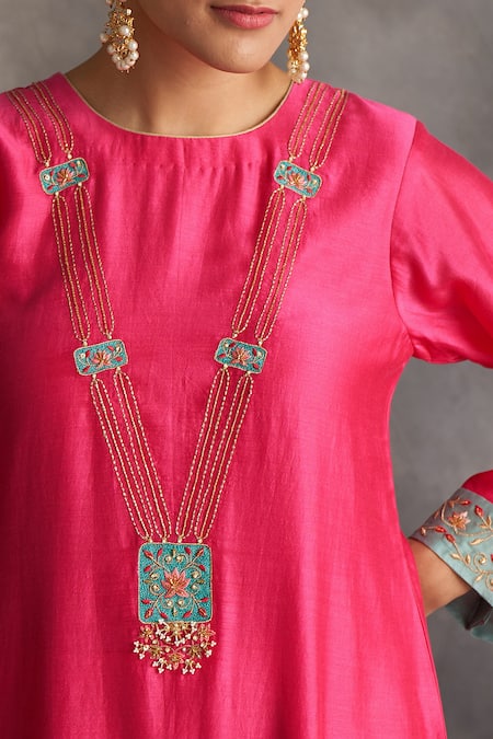 Shop Anantaa By Roohi Pink Silk Chanderi Round Kurta Online at Aza Fashions Shop_Anantaa By Roohi_Pink Silk Chanderi Round Kurta _Online_at_Aza_Fashions