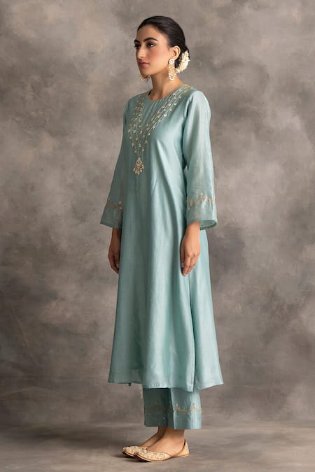 Buy_Anantaa By Roohi_Blue Silk Chanderi Round Kurta _Online_at_Aza_Fashions