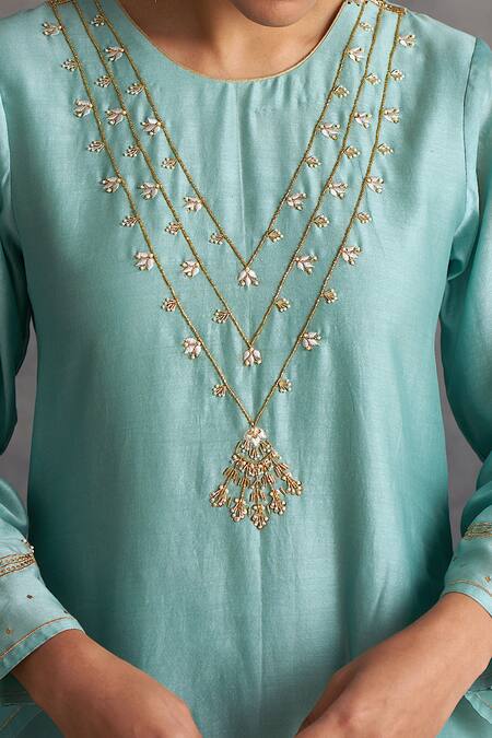 Anantaa By Roohi_Blue Silk Chanderi Round Kurta _at_Aza_Fashions