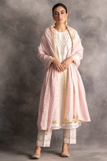 Buy_Anantaa By Roohi_White Silk Chanderi Round Kurta _Online_at_Aza_Fashions