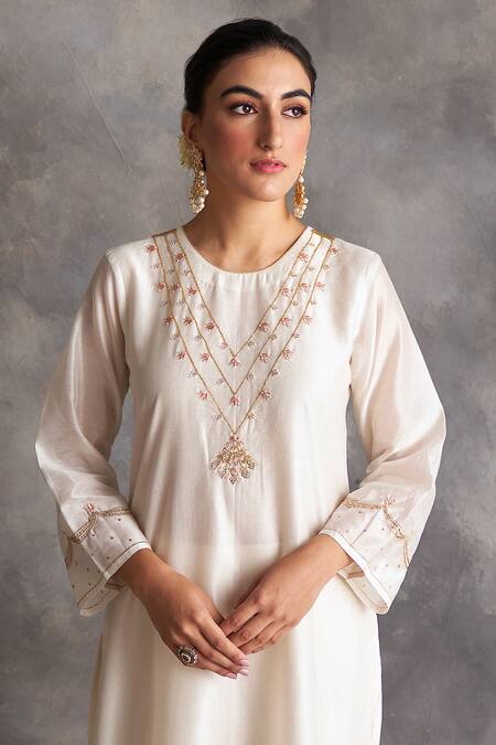 Shop_Anantaa By Roohi_White Silk Chanderi Round Kurta _Online_at_Aza_Fashions