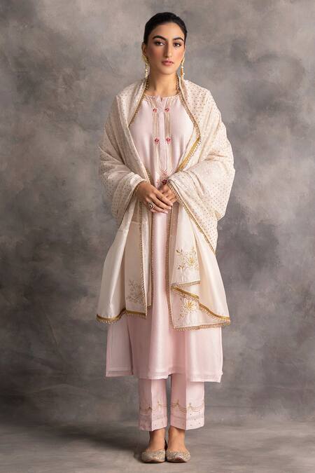 Anantaa By Roohi_Pink Silk Chanderi Round Kurta _Online_at_Aza_Fashions