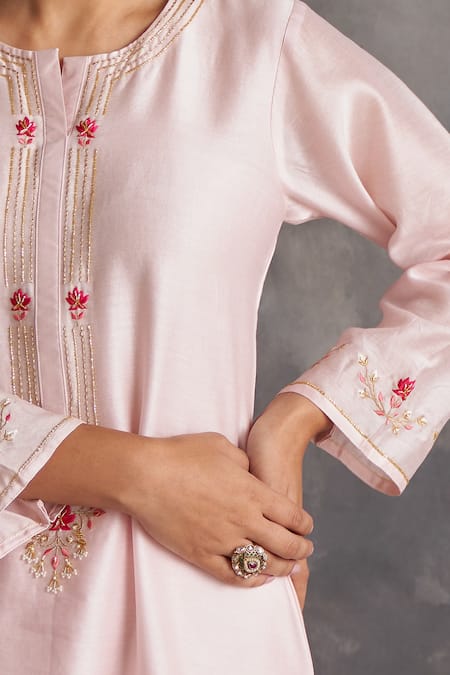 Anantaa By Roohi_Pink Silk Chanderi Round Kurta _at_Aza_Fashions