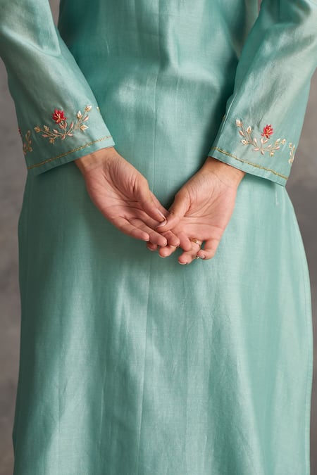 Shop_Anantaa By Roohi_Blue Silk Chanderi Round Kurta _Online_at_Aza_Fashions