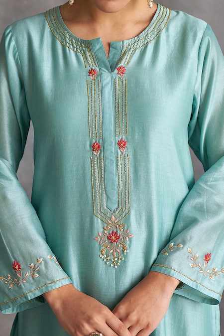 Anantaa By Roohi_Blue Silk Chanderi Round Kurta _at_Aza_Fashions
