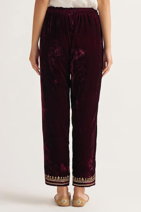 Anantaa By Roohi Wine Velvet Embroidered Pant Online at Aza Fashions Anantaa By Roohi_Wine Velvet Embroidered Pant _Online_at_Aza_Fashions