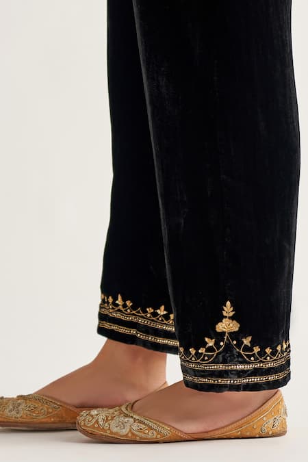 Buy_Anantaa By Roohi_Black Velvet Embroidered Pant _Online_at_Aza_Fashions