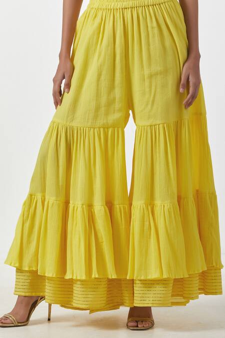 Buy_Anantaa By Roohi_Yellow Cotton Layered Sharara_Online_at_Aza_Fashions