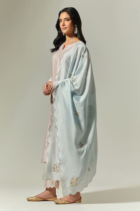 Buy_Anantaa By Roohi_Pink Silk Chanderi Floral Round Kurta _Online_at_Aza_Fashions