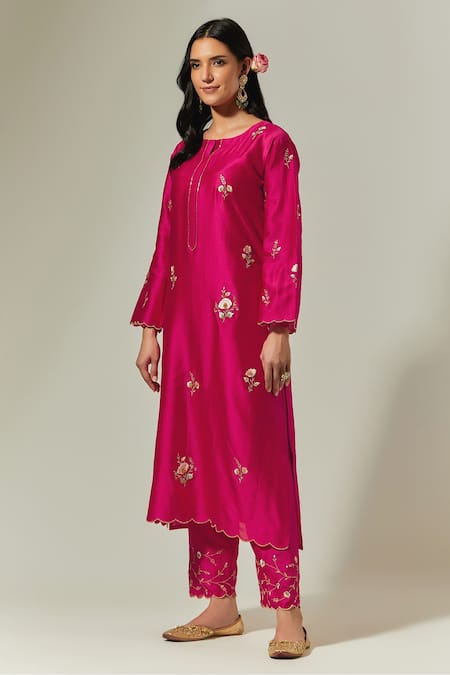 Shop Anantaa By Roohi Fuchsia Silk Chanderi Floral Round Embroidered Kurta Online at Aza Fashions Shop_Anantaa By Roohi_Fuchsia Silk Chanderi Floral Round Embroidered Kurta _Online_at_Aza_Fashions