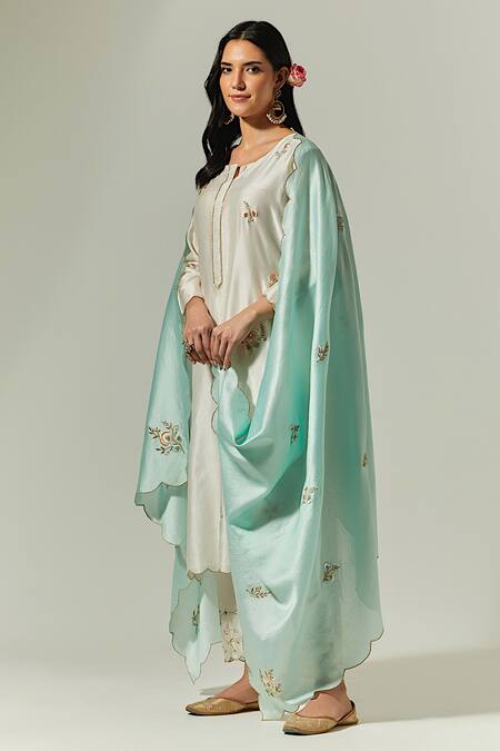 Shop_Anantaa By Roohi_Blue Silk Chanderi Floral Embroidered Dupatta _at_Aza_Fashions