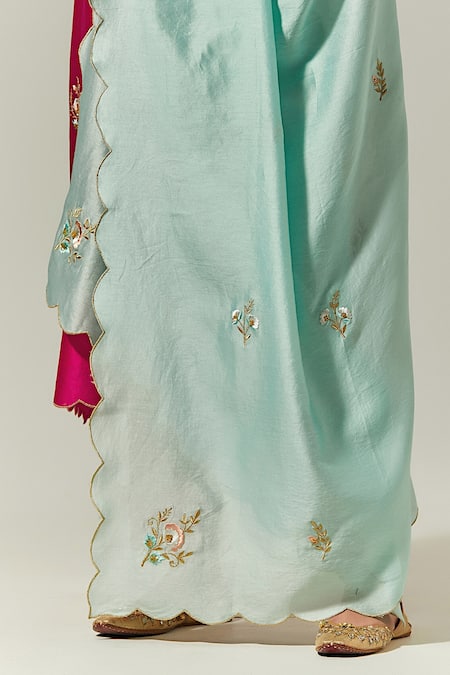 Buy_Anantaa By Roohi_Blue Silk Chanderi Floral Embroidered Dupatta _Online_at_Aza_Fashions