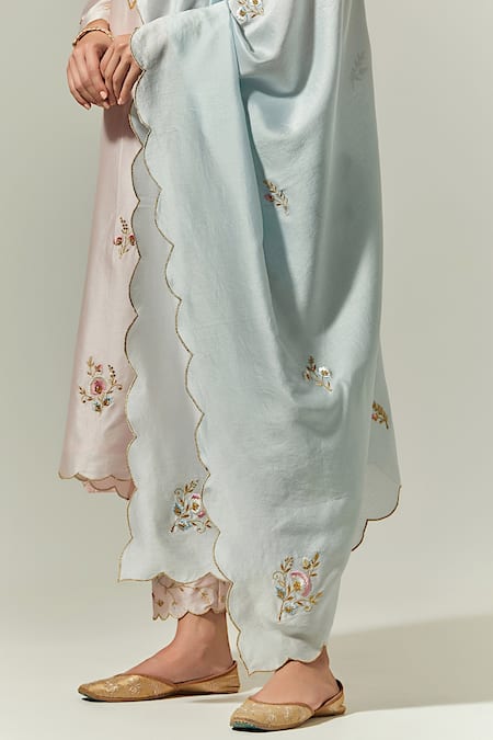 Anantaa By Roohi_Blue Silk Chanderi Floral Embroidered Dupatta _Online_at_Aza_Fashions