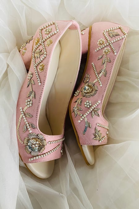 Shiveen Shiveen_Pink Embroidered Block Heels _Online_at_Aza_Fashions