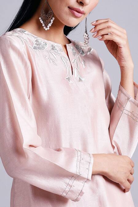 Shop Anantaa By Roohi Pink Silk Chanderi Kurta Online at Aza Fashions Shop_Anantaa By Roohi_Pink Silk Chanderi Kurta _Online_at_Aza_Fashions