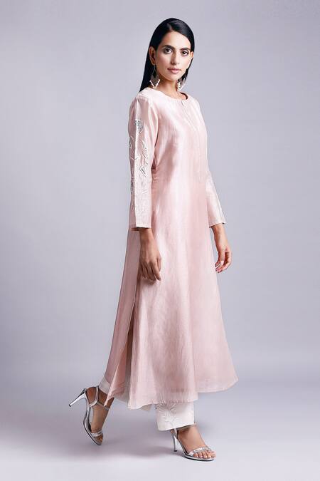 Anantaa By Roohi_Pink Silk Chanderi Kurta _Online_at_Aza_Fashions