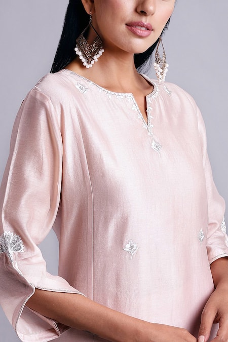 Shop_Anantaa By Roohi_Pink Silk Chanderi Kurta _Online_at_Aza_Fashions